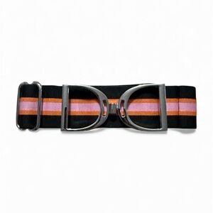 NWT Luxequine 1 1/2” Black Orange & Pink Striped Belt w/Silver Stirrup Buckle